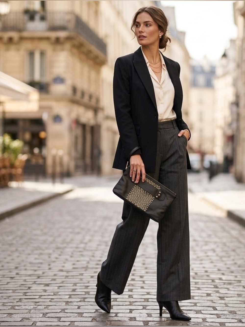 She + Lo black leather clutch